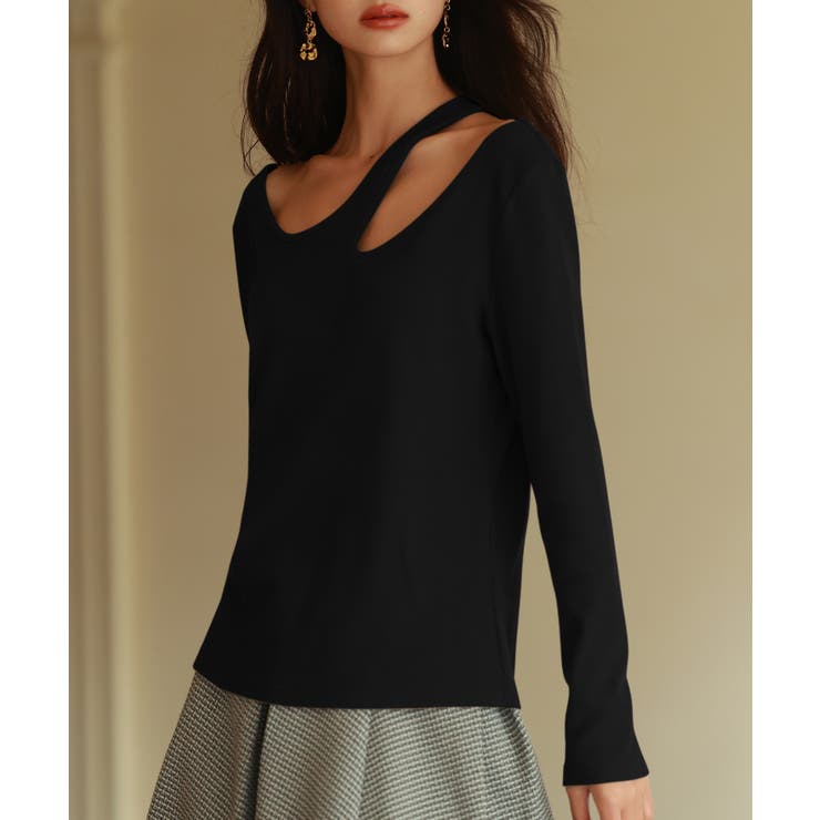 ブラック | カットアウトリブカットソートップス | SAISON DE PAPILLON 