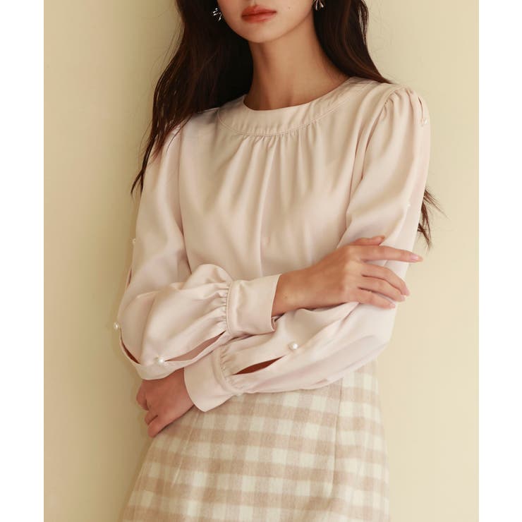 後首元リボンデザイン長袖ブラウス | SAISON DE PAPILLON  | 詳細画像6 