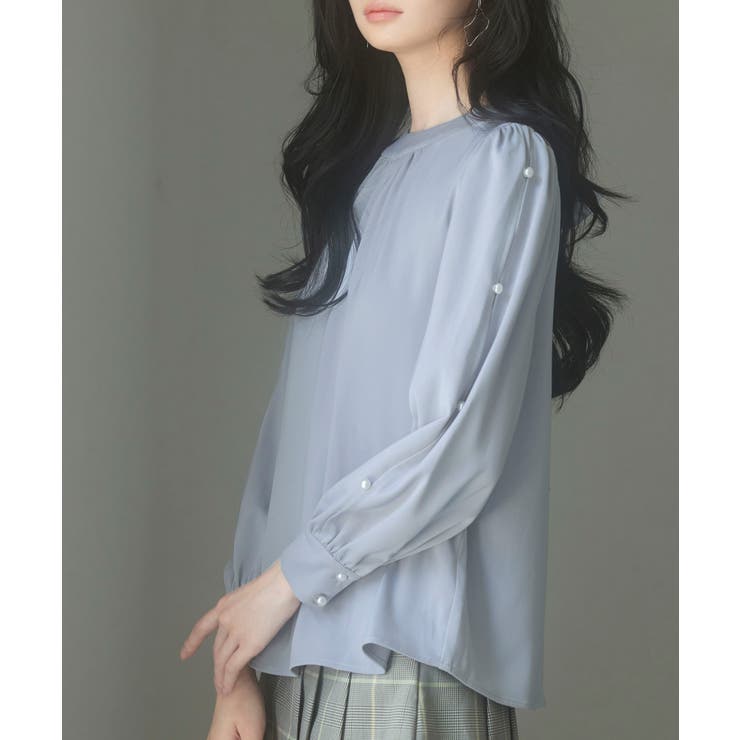 グレー | 後首元リボンデザイン長袖ブラウス | SAISON DE PAPILLON 