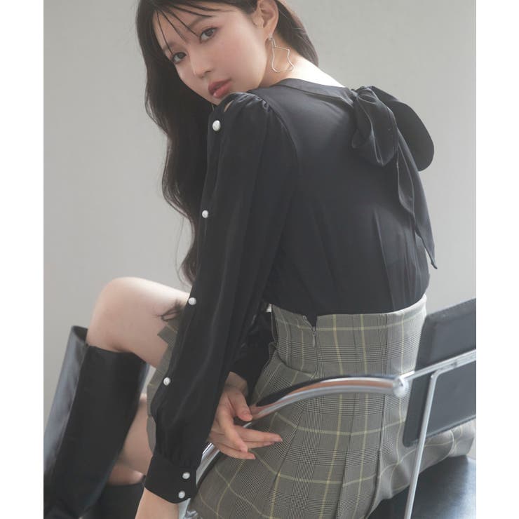 後首元リボンデザイン長袖ブラウス | SAISON DE PAPILLON  | 詳細画像24 