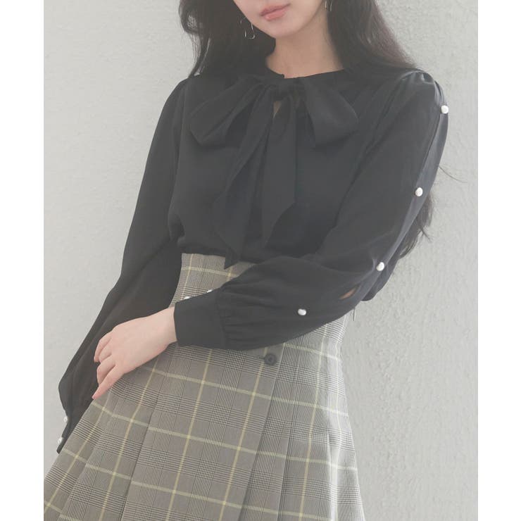 後首元リボンデザイン長袖ブラウス | SAISON DE PAPILLON  | 詳細画像18 