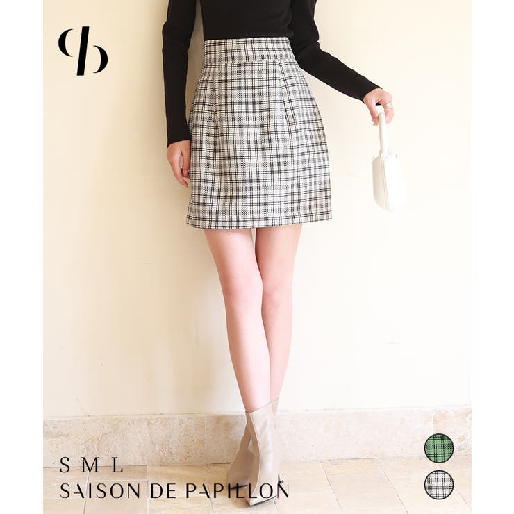 チェック柄ハイウエストミニスカート | SAISON DE PAPILLON  | 詳細画像1 