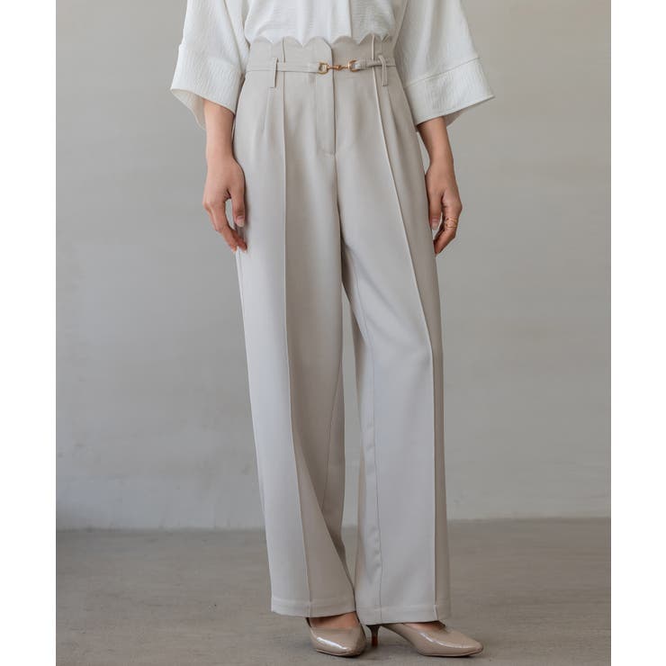 ベージュ | 【生地リニューアル】スカラップハイウエストパンツ | SAISON DE PAPILLON 