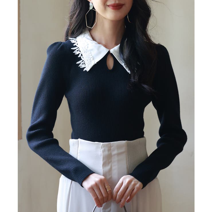 レイヤード風バイカラーニットプルオーバー | SAISON DE PAPILLON  | 詳細画像21 