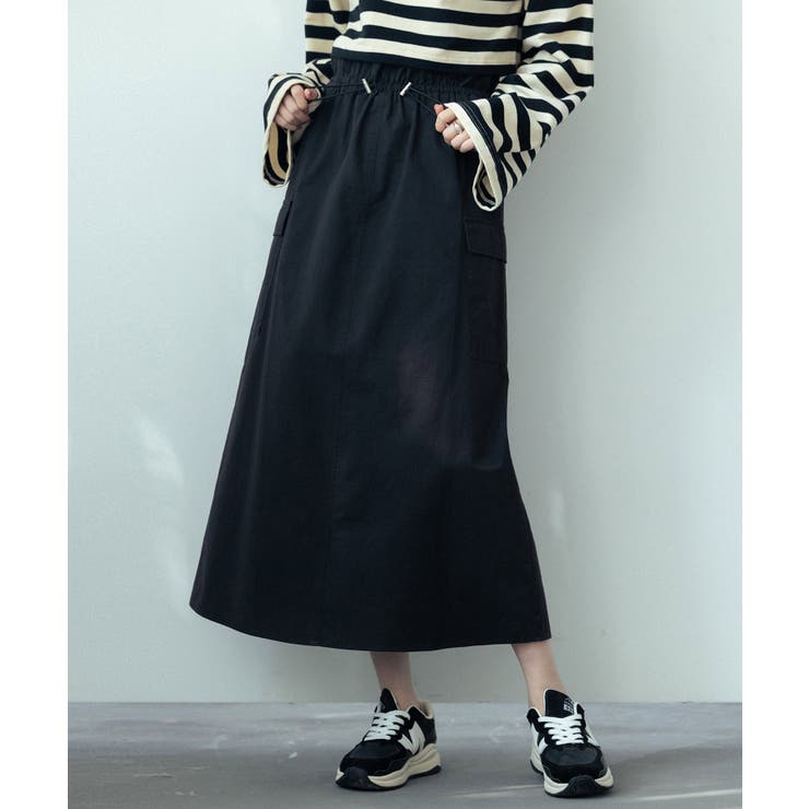 ブラック | ハイウエストカーゴポケットロング丈スカート | SAISON DE PAPILLON 