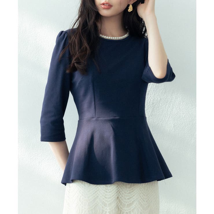 ネイビー | ペプラムデザインパール衿カットソー | SAISON DE PAPILLON 