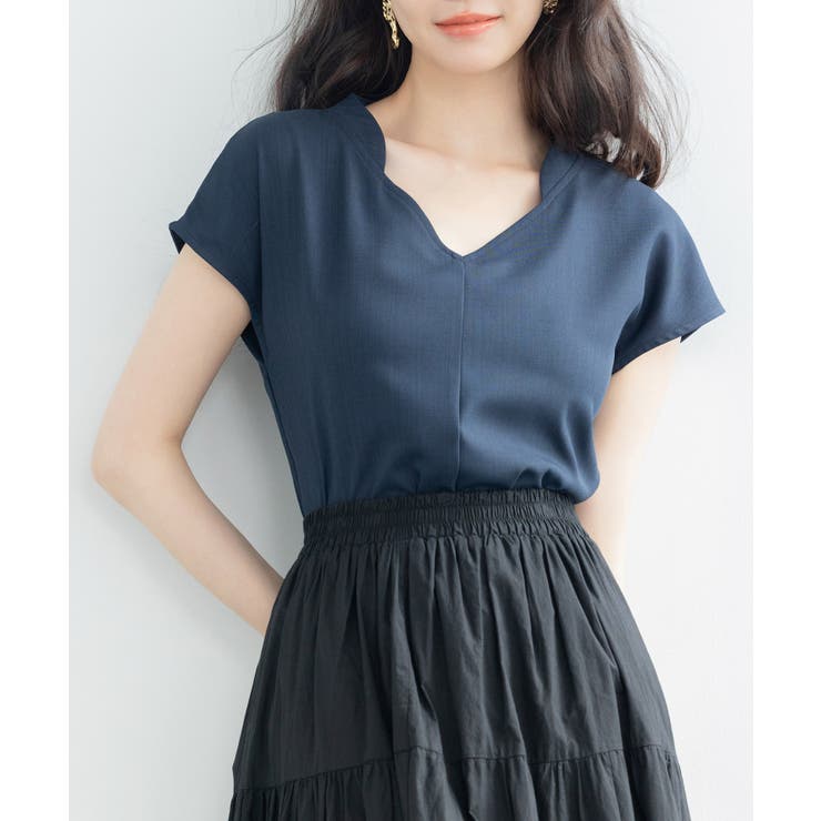 美品♪パラスパレス フレンチスリーブブラウス マルチカラー サイズ3 jc7 スタンドカラーVネックフレンチスリーブブラウス[品番
