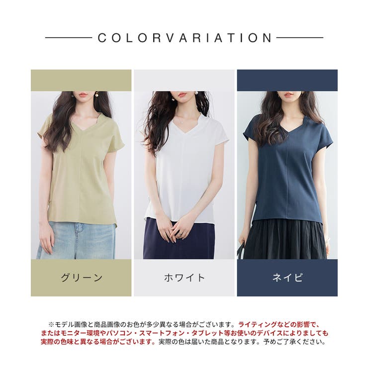 スタンドカラーVネックフレンチスリーブブラウス[品番