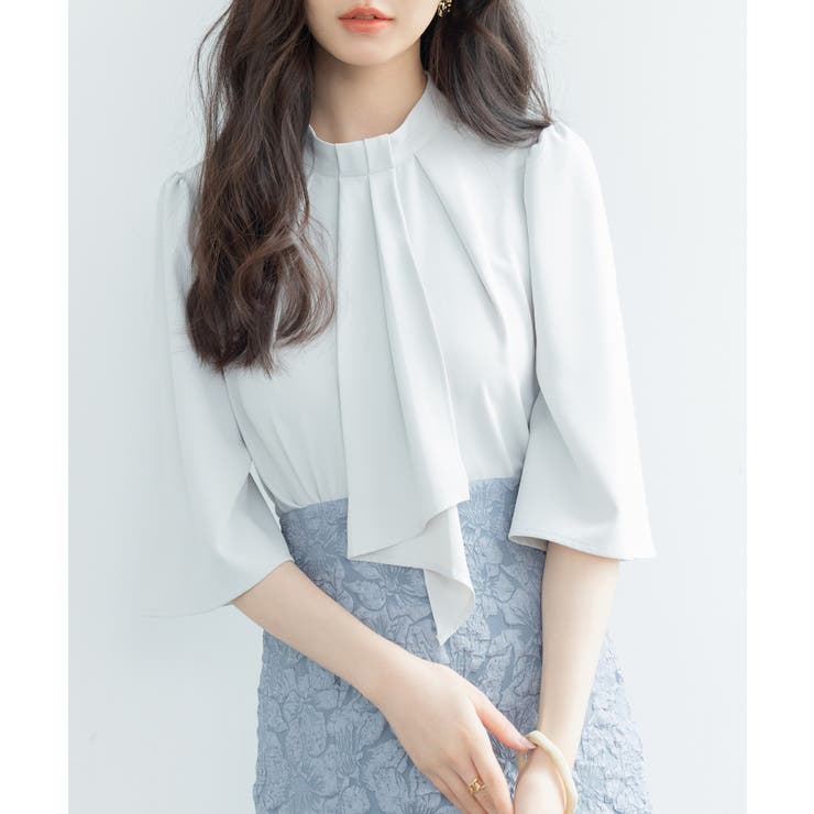 ライトグリーン | 5分丈スリーブスタンドカラーブラウス | SAISON DE PAPILLON 