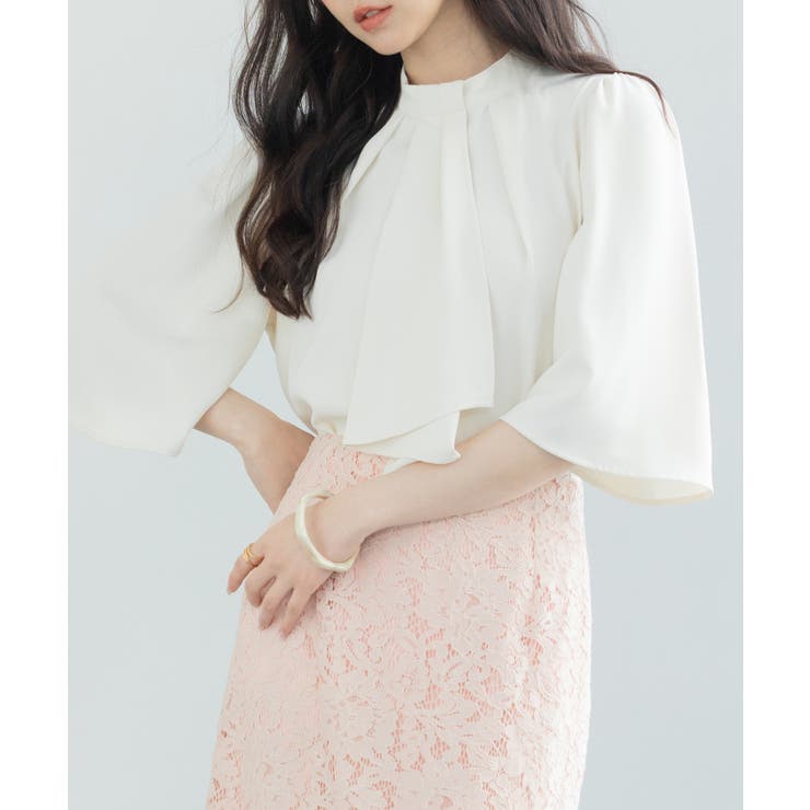 5分丈スリーブスタンドカラーブラウス | SAISON DE PAPILLON  | 詳細画像3 
