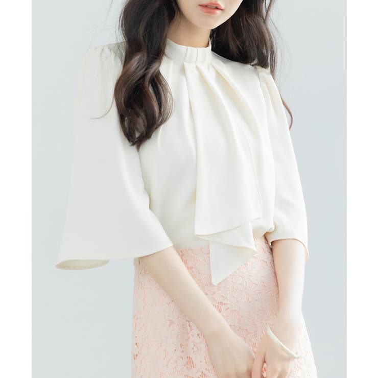 5分丈スリーブスタンドカラーブラウス | SAISON DE PAPILLON  | 詳細画像4 