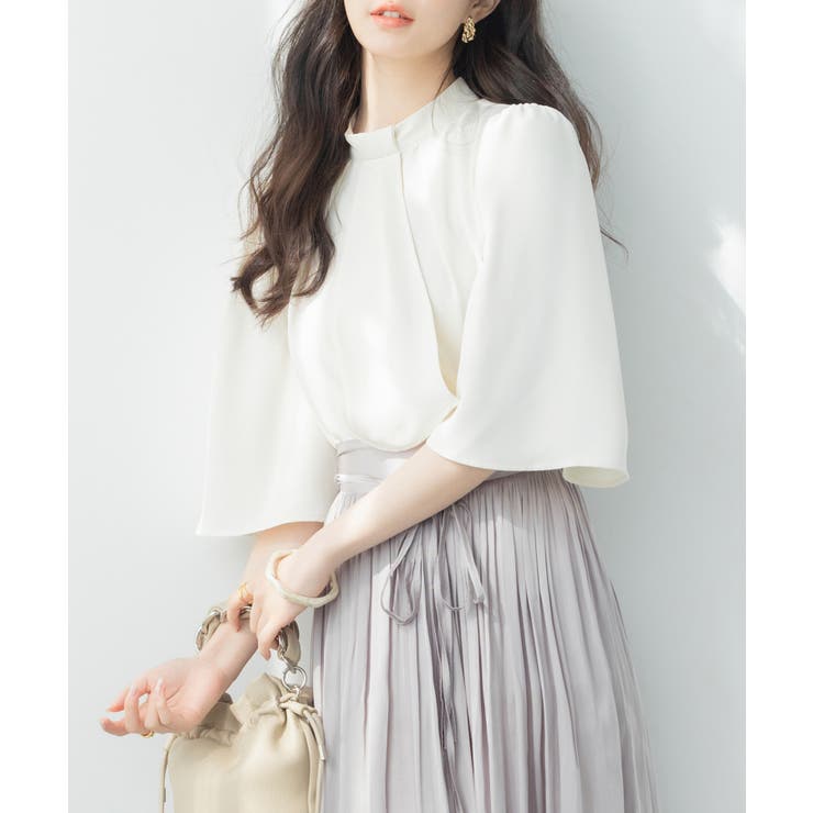 5分丈スリーブスタンドカラーブラウス | SAISON DE PAPILLON  | 詳細画像7 