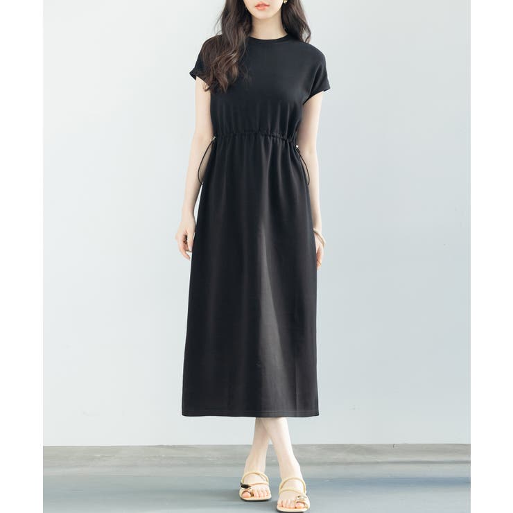 ブラック | ポンチ素材フレンチスリーブワンピース | SAISON DE PAPILLON 