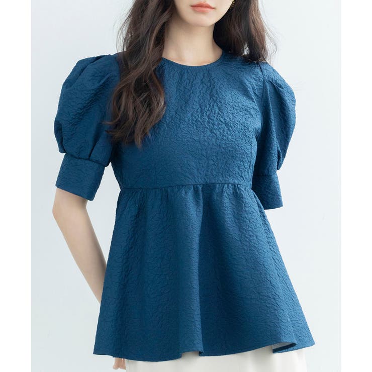 ネイビー | フクレジャガードパフスリープブラウス | SAISON DE PAPILLON 