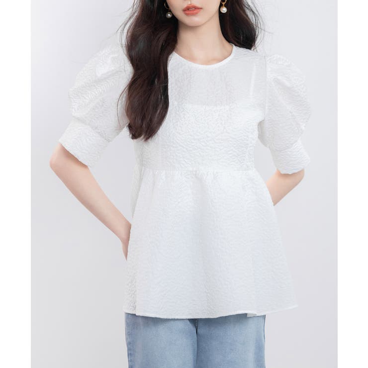 ホワイト | フクレジャガードパフスリープブラウス | SAISON DE PAPILLON 