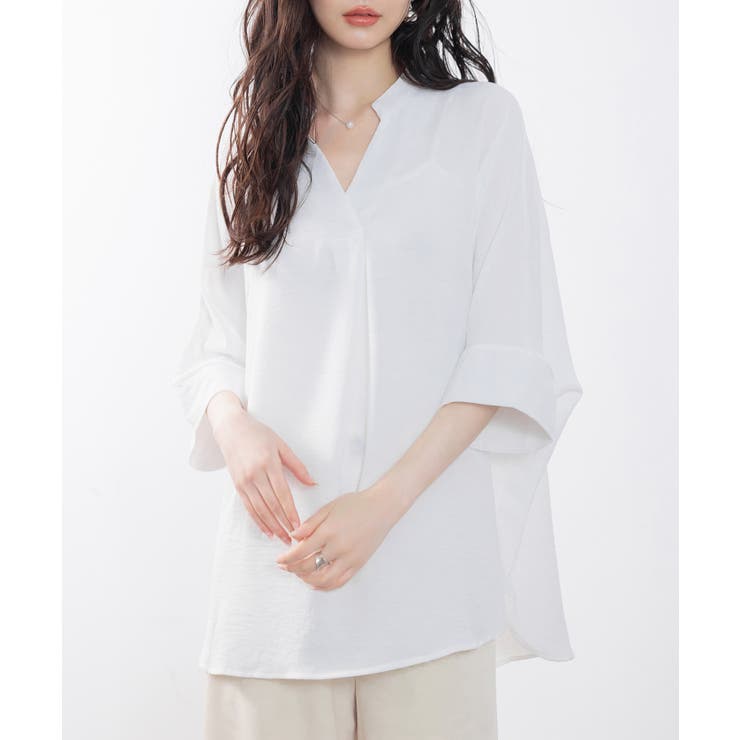 美品✨ルフィル スタンドカラーブラウス ドルマンスリーブ ホワイト 体型カバードルマンスリーブブラウス[品番：DSSW0004791