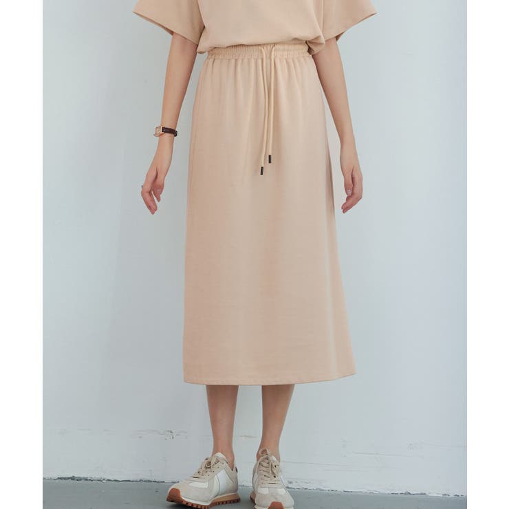 ベージュ | ウエストゴムミモレ丈スウェットスカート | SAISON DE PAPILLON 