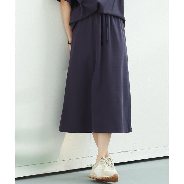 ネイビー | ウエストゴムミモレ丈スウェットスカート | SAISON DE PAPILLON 