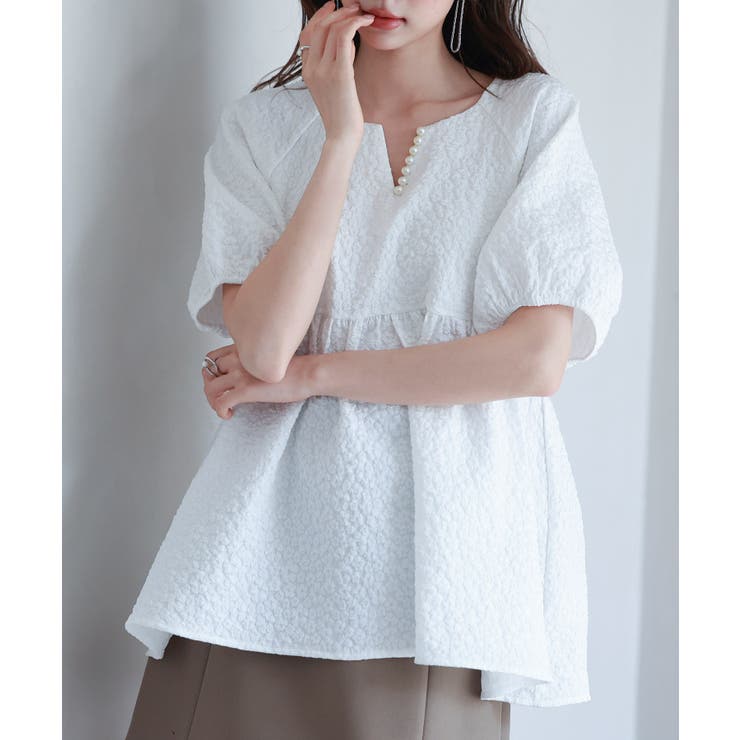 フクレジャガード生地キーネックブラウス | SAISON DE PAPILLON  | 詳細画像11 