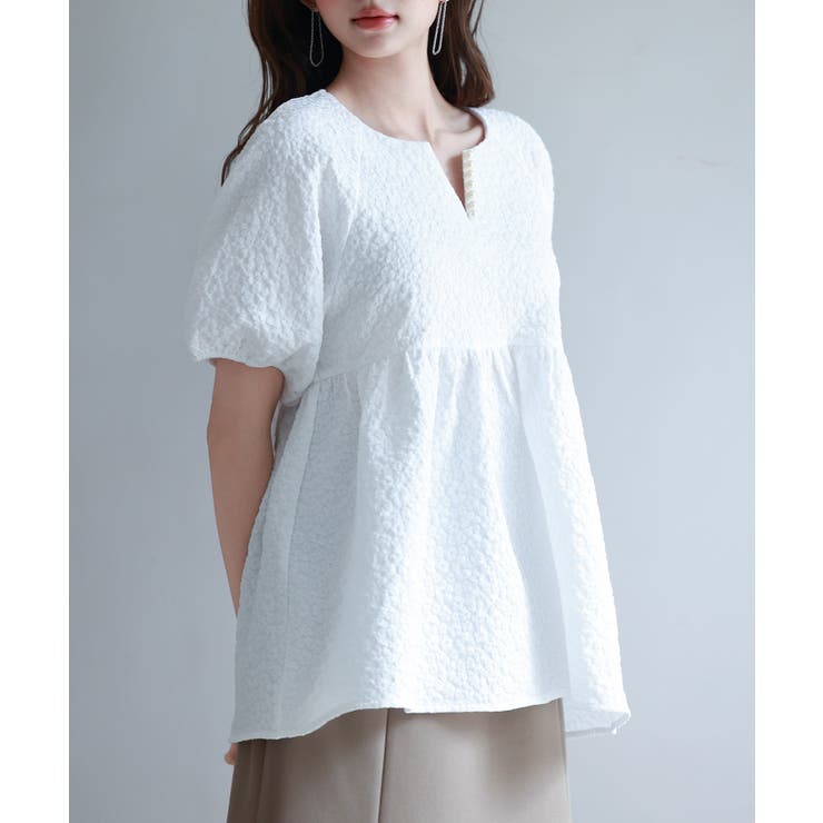 フクレジャガード生地キーネックブラウス | SAISON DE PAPILLON  | 詳細画像12 