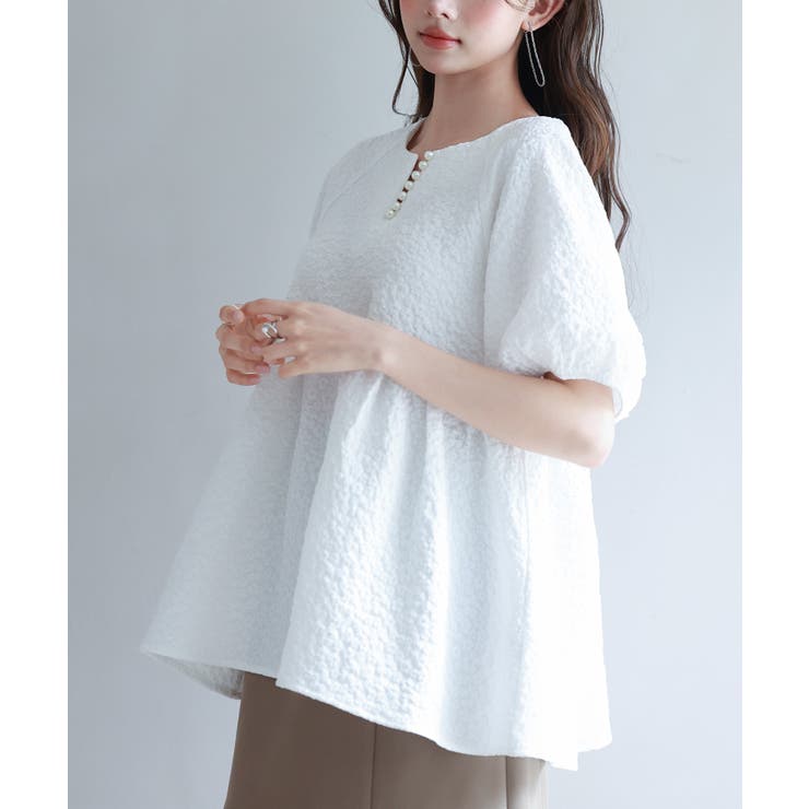 フクレジャガード生地キーネックブラウス | SAISON DE PAPILLON  | 詳細画像13 