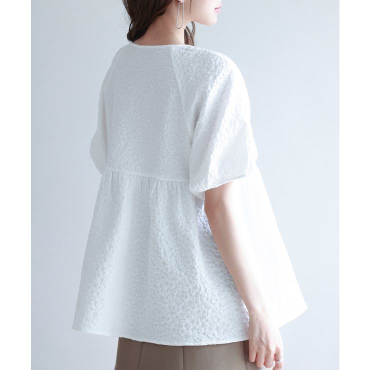 フクレジャガード生地キーネックブラウス | SAISON DE PAPILLON  | 詳細画像14 