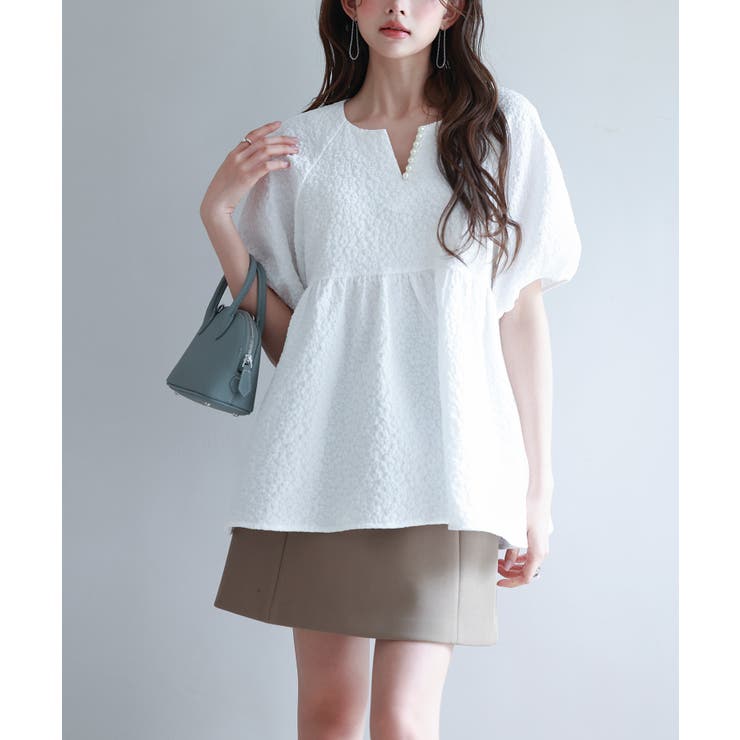 フクレジャガード生地キーネックブラウス | SAISON DE PAPILLON  | 詳細画像16 