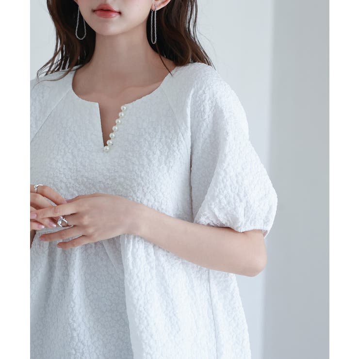 フクレジャガード生地キーネックブラウス | SAISON DE PAPILLON  | 詳細画像18 