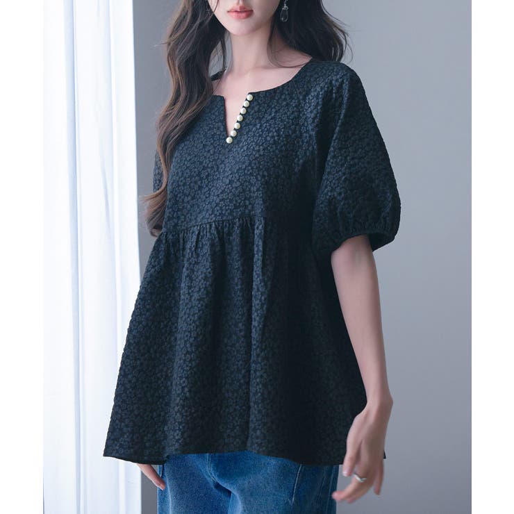 フクレジャガード生地キーネックブラウス | SAISON DE PAPILLON  | 詳細画像36 