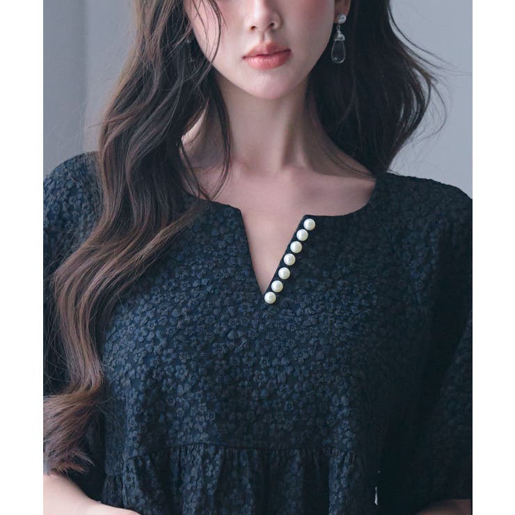 フクレジャガード生地キーネックブラウス | SAISON DE PAPILLON  | 詳細画像39 