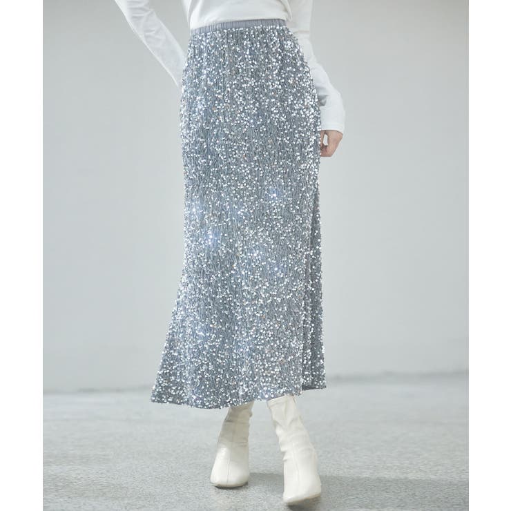 スパンコールベロア生地フレアスカート | SAISON DE PAPILLON  | 詳細画像9 