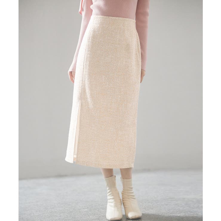 ブラウン | スリット入りラメツイード生地スカート | SAISON DE PAPILLON 
