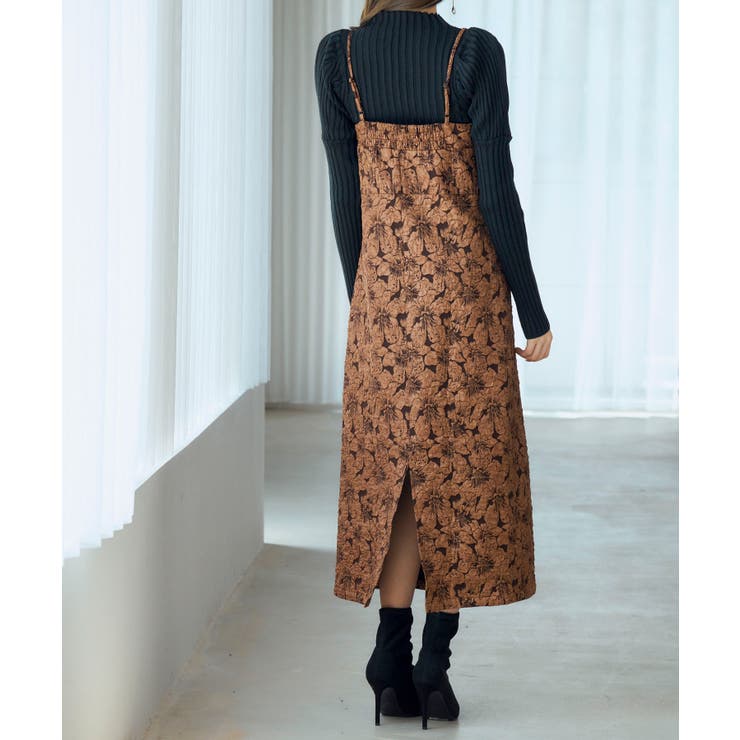 ジャガード生地バックスリットキャミワンピース[品番