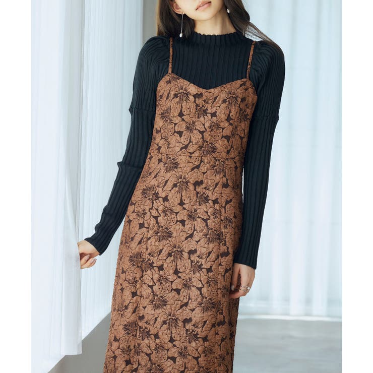 ジャガード生地バックスリットキャミワンピース[品番 ジャガード生地バックスリットキャミワンピース[品番