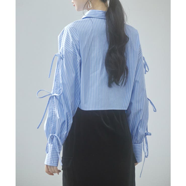 袖リボンショート丈ストライプシャツ | SAISON DE PAPILLON  | 詳細画像5