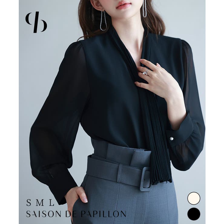 2wayプリーツリボンシフォンブラウス | SAISON DE PAPILLON  | 詳細画像1 