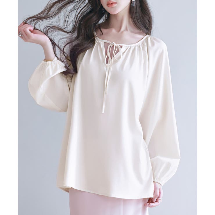 リボン付きVネックギャザーブラウス | SAISON DE PAPILLON  | 詳細画像7 