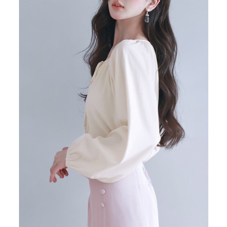 リボン付きVネックギャザーブラウス | SAISON DE PAPILLON  | 詳細画像8 