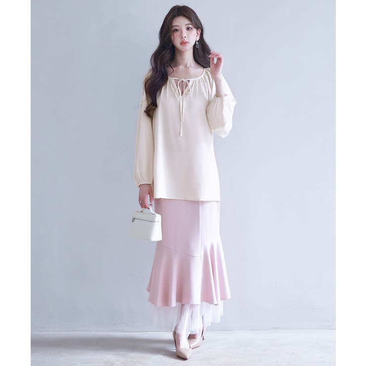 リボン付きVネックギャザーブラウス | SAISON DE PAPILLON  | 詳細画像9 