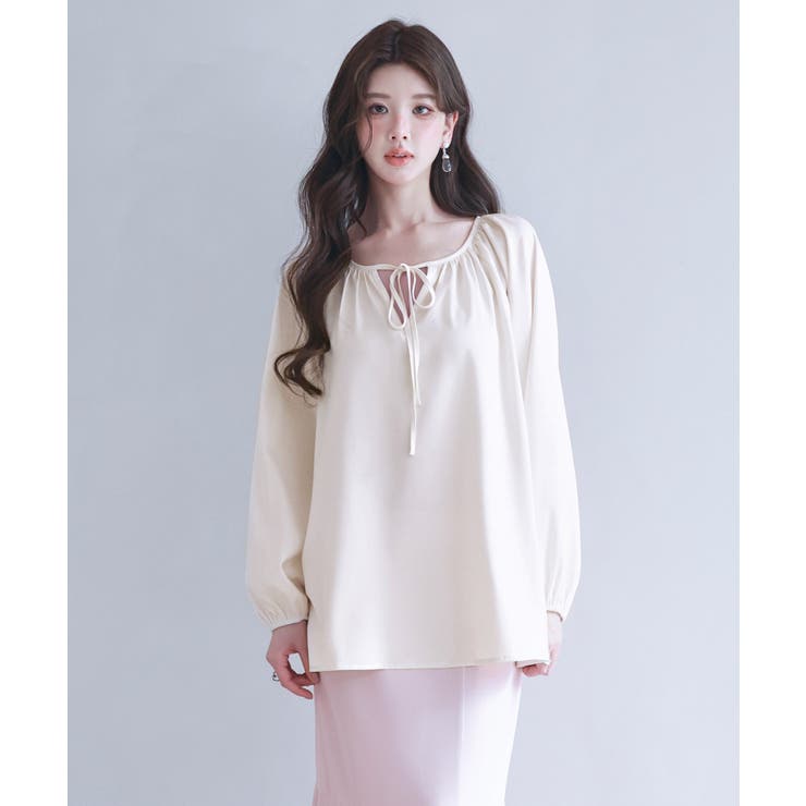 リボン付きVネックギャザーブラウス | SAISON DE PAPILLON  | 詳細画像10 