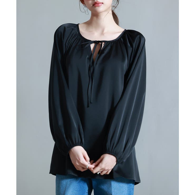 リボン付きVネックギャザーブラウス | SAISON DE PAPILLON  | 詳細画像4 