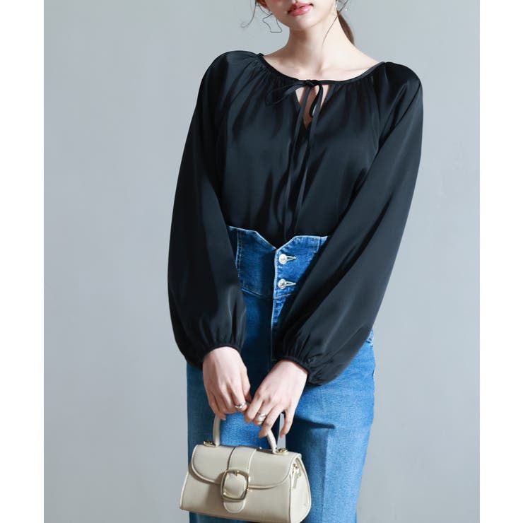 リボン付きVネックギャザーブラウス | SAISON DE PAPILLON  | 詳細画像6 