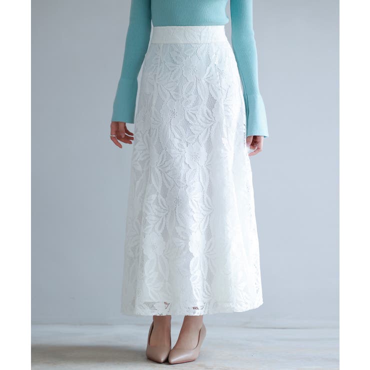 ホワイト | ロング丈ハイウエスト総レーススカート | SAISON DE PAPILLON 