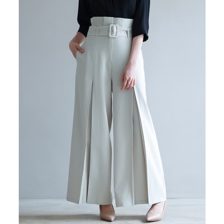 アイボリー | ベルト付きハイウエストワイドパンツ | SAISON DE PAPILLON 