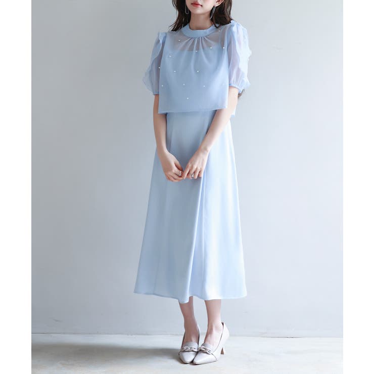 ブルー | 【前後2way】キャミワンピースとブラウス2点セット | SAISON DE PAPILLON 