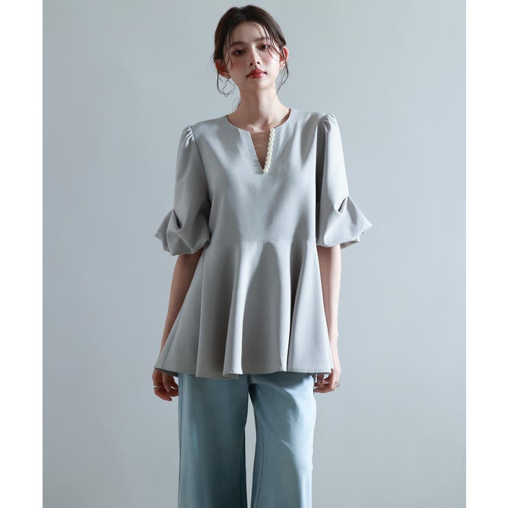 パール付きキーネックブラウス | SAISON DE PAPILLON  | 詳細画像21 