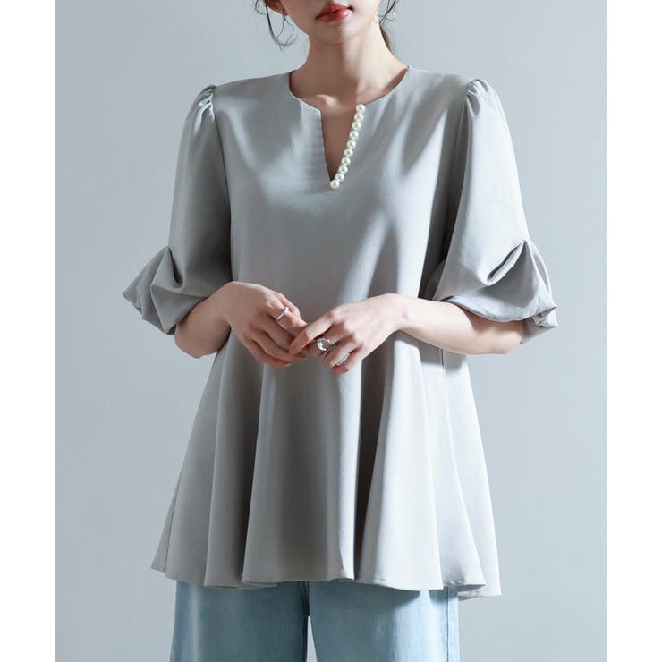 パール付きキーネックブラウス | SAISON DE PAPILLON  | 詳細画像22 