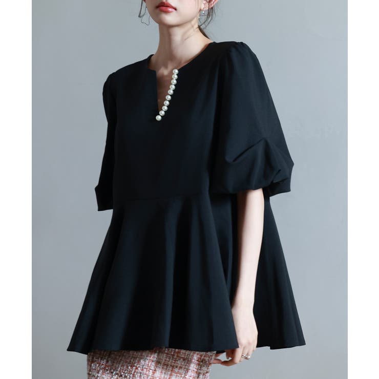 myine パール付きキーネックブラウスセットアップ(ブラック) DLARGE.JPG