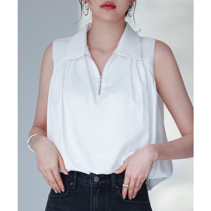 ジッパーノースリーブシャツブラウス | SAISON DE PAPILLON  | 詳細画像3 