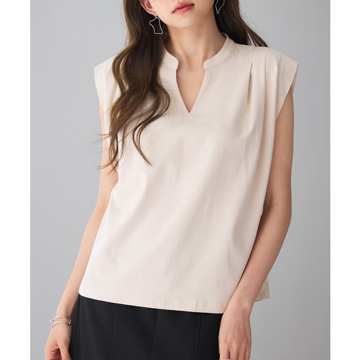 ベージュ | スタンドキーネックタックカットソートップス | SAISON DE PAPILLON 